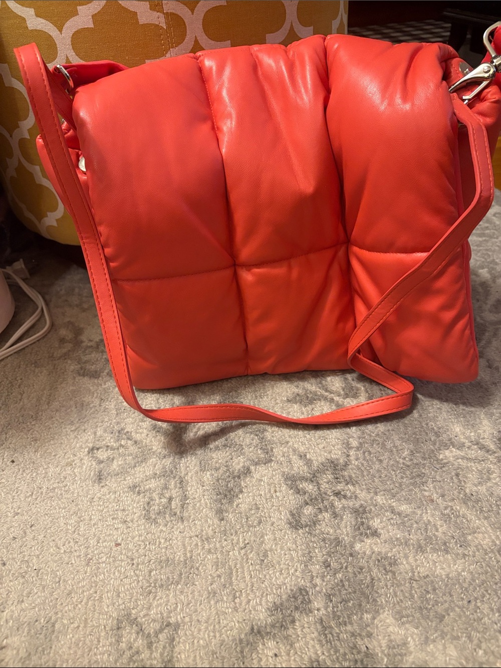Orange puffy Stand Studio purse